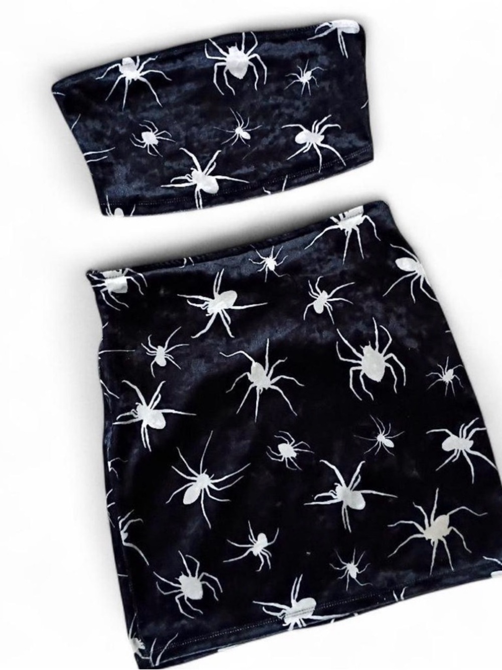 Velvet Spider Print Skirt Set
